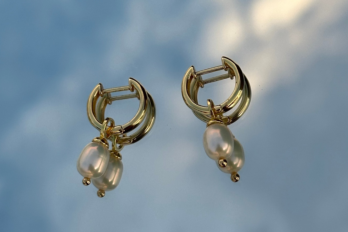 Gold And Pearl Hoop Huggie Earring